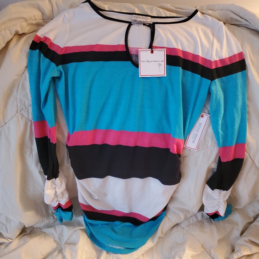 Bisou Bisou Tunic long-sleeved stripped blue/pink/ white/ black small